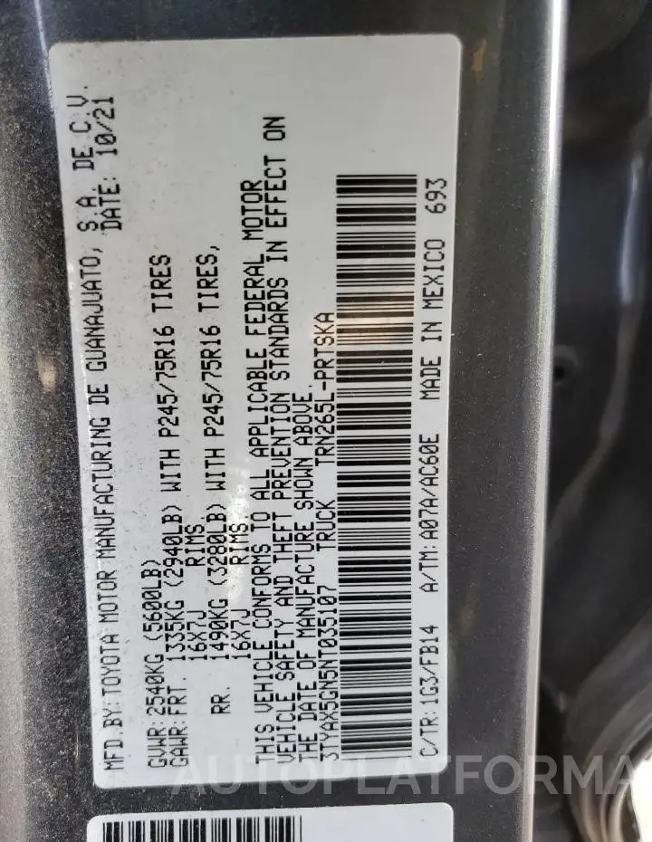 TOYOTA TACOMA DOU 2022 vin 3TYAX5GN5NT035107 from auto auction Copart