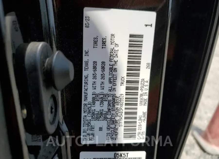 TOYOTA TUNDRA CRE 2023 vin 5TFMA5AB3PX025519 from auto auction Copart