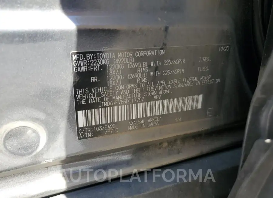 TOYOTA RAV4 LIMIT 2024 vin JTMD6RFV8RD117757 from auto auction Copart