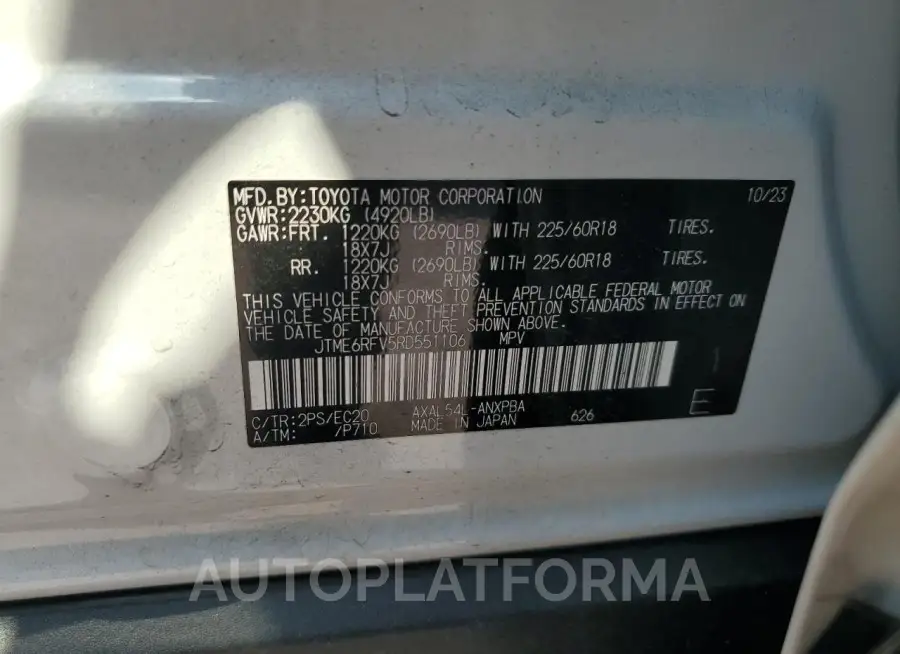 TOYOTA RAV4 XSE 2024 vin JTME6RFV5RD551106 from auto auction Copart