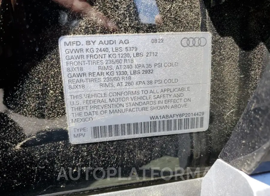 AUDI Q5 2023 vin WA1ABAFY6P2014429 from auto auction Copart