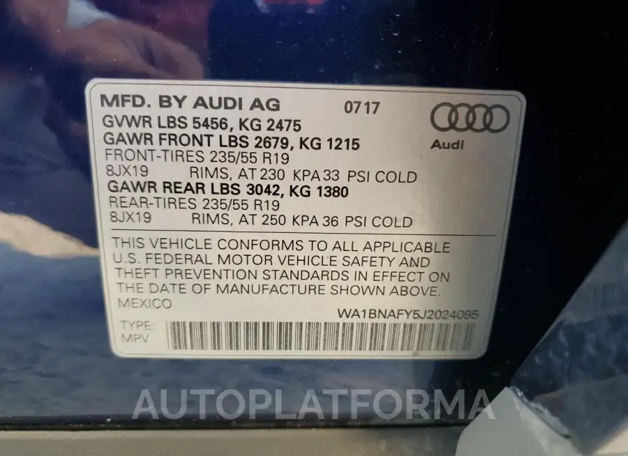 AUDI Q5 PREMIUM 2018 vin WA1BNAFY5J2024095 from auto auction Copart