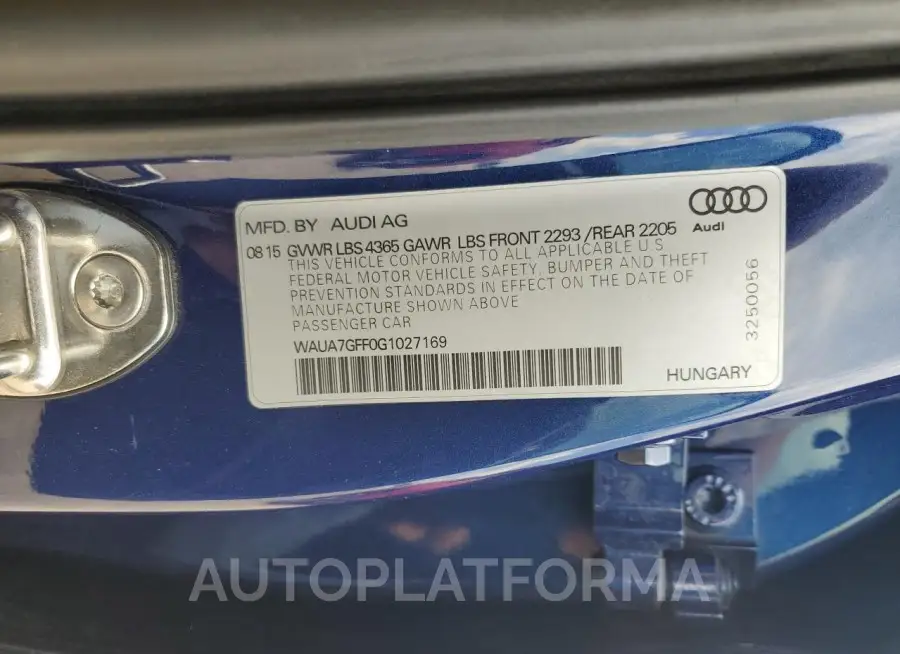 AUDI A3 PREMIUM 2016 vin WAUA7GFF0G1027169 from auto auction Copart