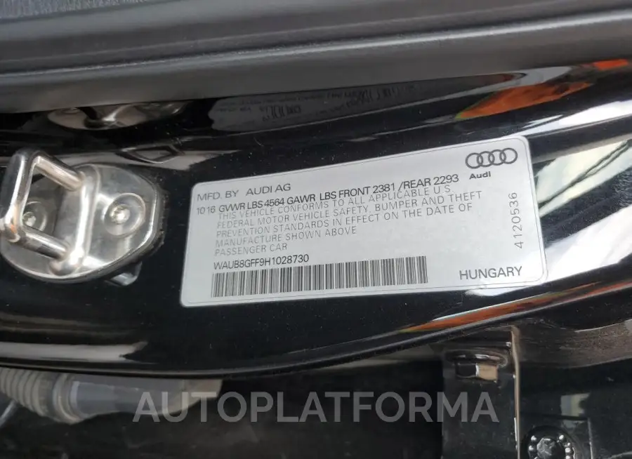 AUDI A3 PREMIUM 2017 vin WAUB8GFF9H1028730 from auto auction Copart