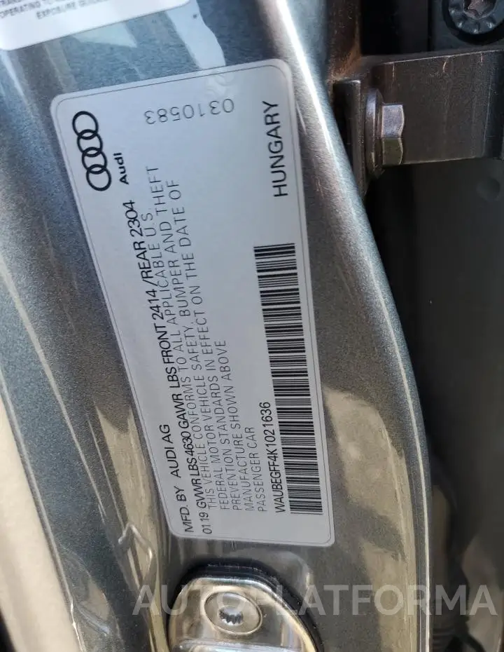 AUDI A3 PREMIUM 2019 vin WAUBEGFF4K1021636 from auto auction Copart