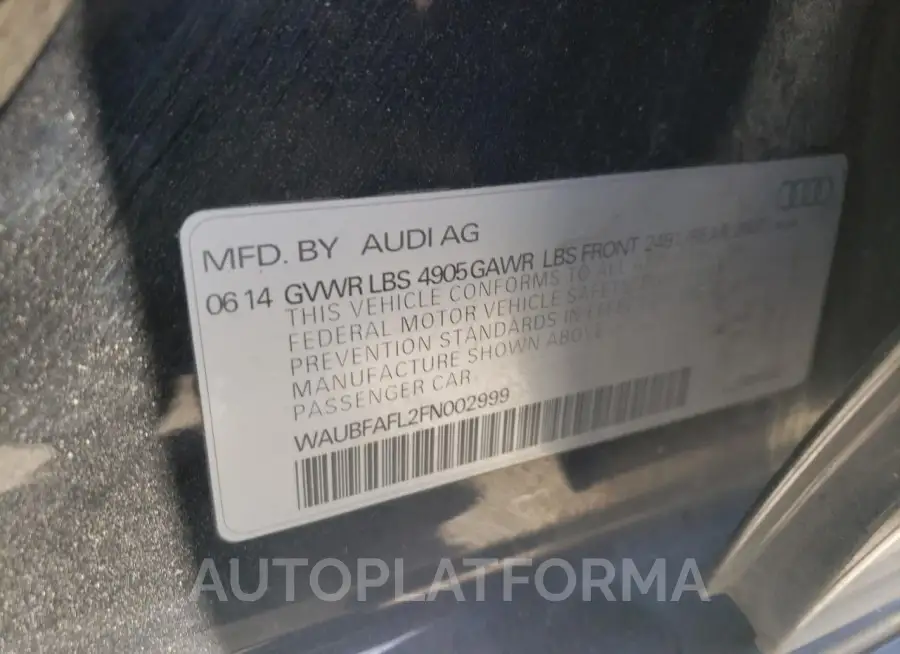 AUDI A4 PREMIUM 2015 vin WAUBFAFL2FN002999 from auto auction Copart