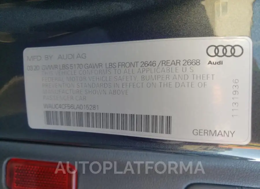 AUDI S5 PREMIUM 2020 vin WAUC4CF56LA015281 from auto auction Copart