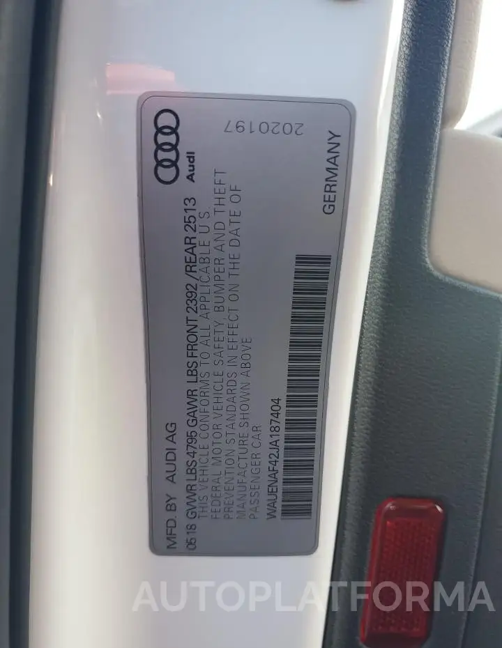 AUDI A4 PREMIUM 2018 vin WAUENAF42JA187404 from auto auction Copart