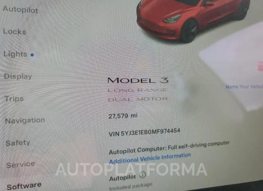 TESLA MODEL 3 2021 vin 5YJ3E1EB0MF974454 from auto auction Copart