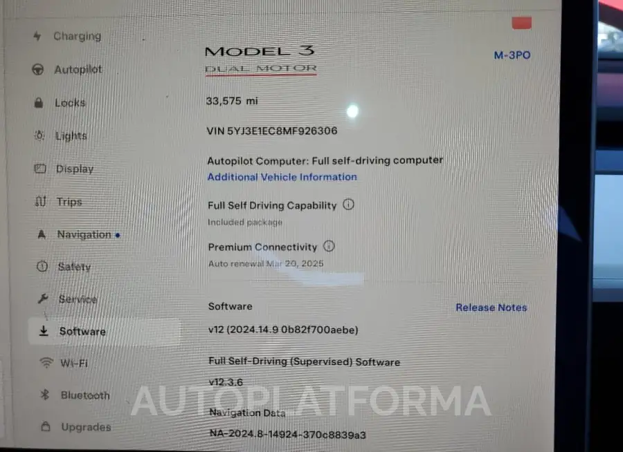 TESLA MODEL 3 2021 vin 5YJ3E1EC8MF926306 from auto auction Copart