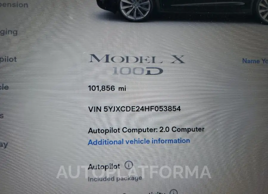 TESLA MODEL X 2017 vin 5YJXCDE24HF053854 from auto auction Copart