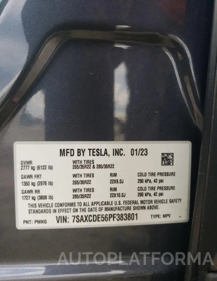 TESLA MODEL X 2023 vin 7SAXCDE56PF383801 from auto auction Copart