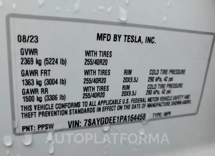 TESLA MODEL Y 2023 vin 7SAYGDEE1PA164458 from auto auction Copart