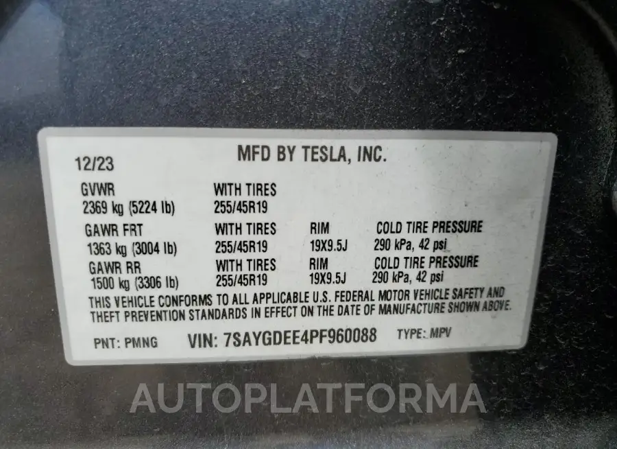 TESLA MODEL Y 2023 vin 7SAYGDEE4PF960088 from auto auction Copart