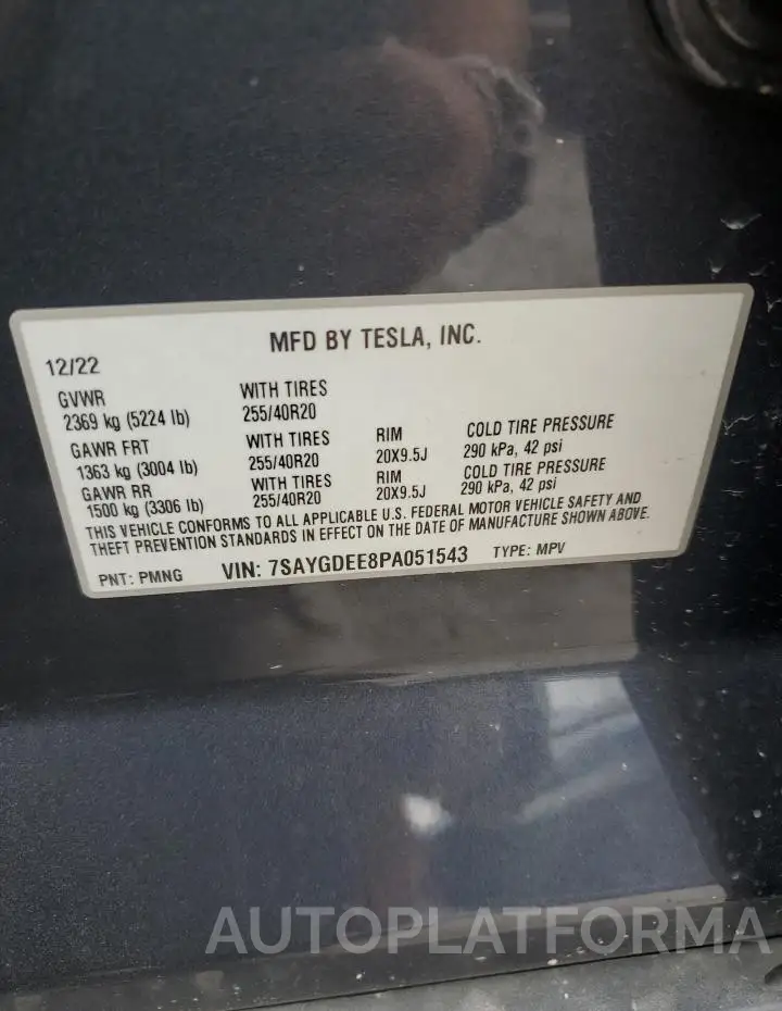 TESLA MODEL Y 2023 vin 7SAYGDEE8PA051543 from auto auction Copart