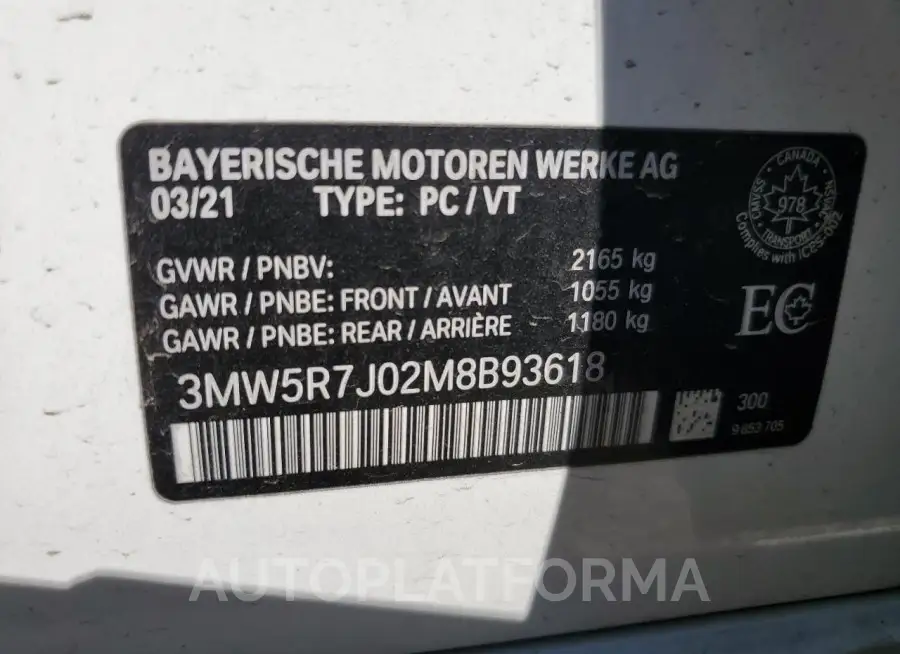 BMW 330XI 2021 vin 3MW5R7J02M8B93618 from auto auction Copart