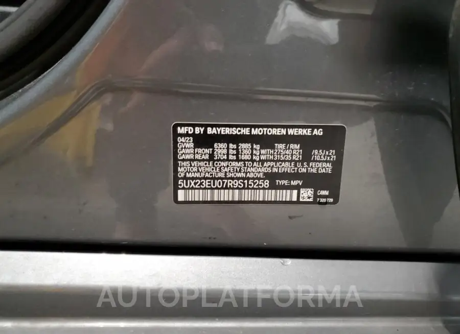 BMW X5 XDRIVE4 2024 vin 5UX23EU07R9S15258 from auto auction Copart