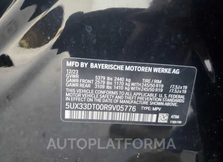 BMW X4 XDRIVE3 2024 vin 5UX33DT00R9V05776 from auto auction Copart