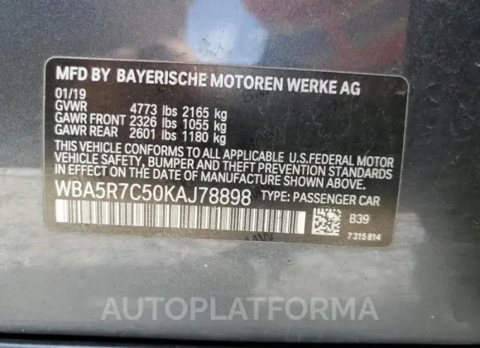 BMW 330XI 2019 vin WBA5R7C50KAJ78898 from auto auction Copart