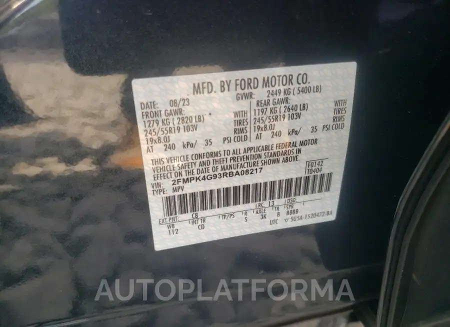 FORD EDGE SE 2024 vin 2FMPK4G93RBA08217 from auto auction Copart