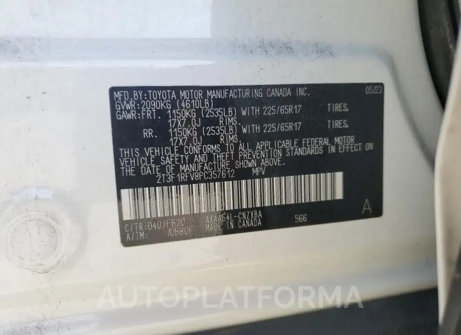 TOYOTA RAV4 LE 2023 vin 2T3F1RFV8PC357612 from auto auction Copart