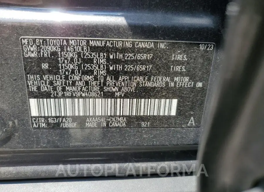 TOYOTA RAV4 XLE 2023 vin 2T3P1RFV9PW408621 from auto auction Copart