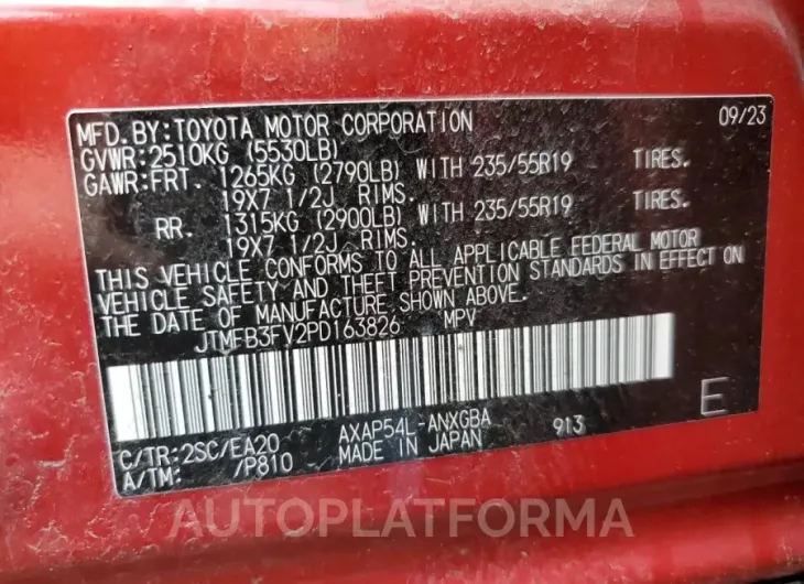 TOYOTA RAV4 PRIME 2023 vin JTMFB3FV2PD163826 from auto auction Copart