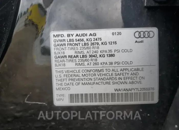 AUDI Q5 PREMIUM 2020 vin WA1ANAFY7L2055976 from auto auction Copart