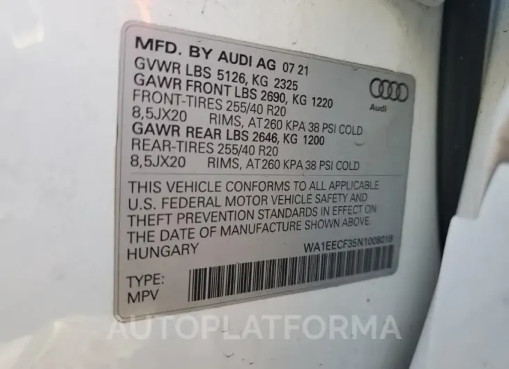 AUDI Q3 PREMIUM 2022 vin WA1EECF35N1008018 from auto auction Copart