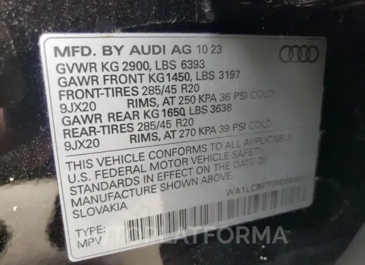 AUDI Q7 PREMIUM 2024 vin WA1LCBF77RD004891 from auto auction Copart