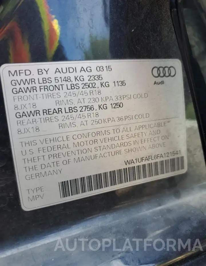 AUDI A4 ALLROAD 2015 vin WA1UFAFL6FA121541 from auto auction Copart