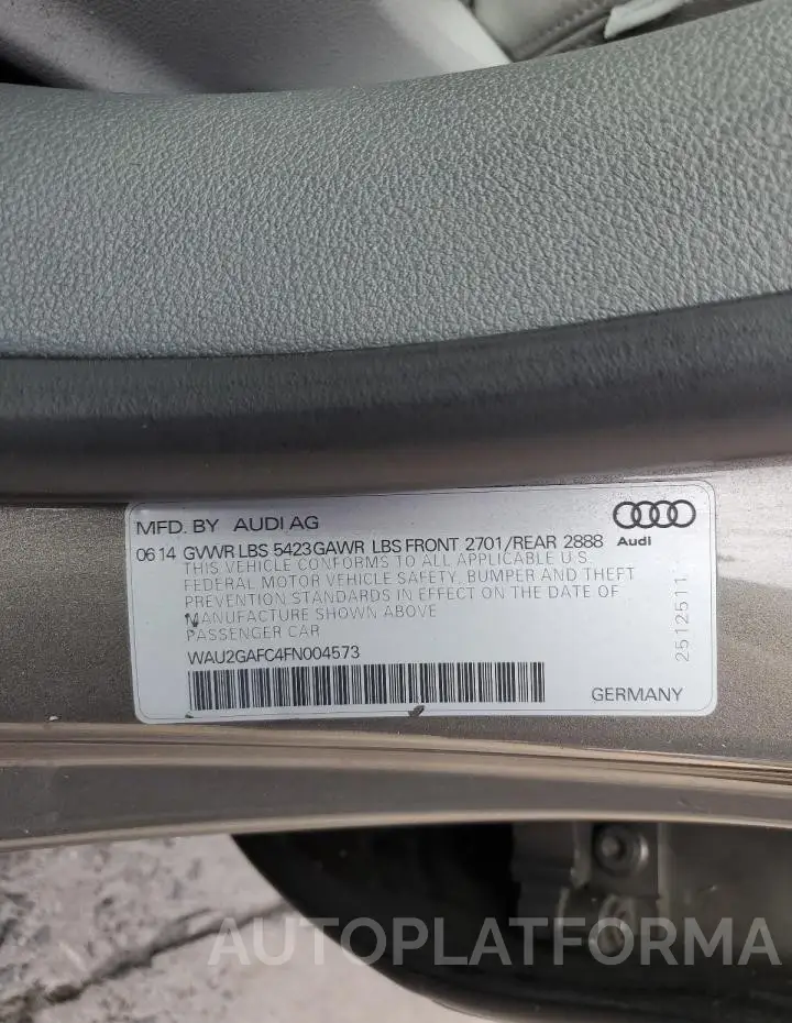 AUDI A7 PRESTIG 2015 vin WAU2GAFC4FN004573 from auto auction Copart