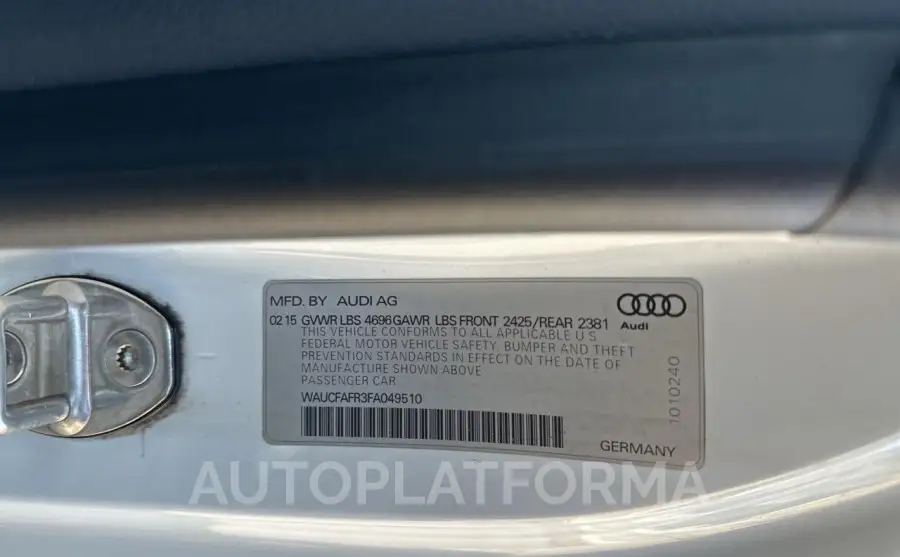 AUDI A5 PREMIUM 2015 vin WAUCFAFR3FA049510 from auto auction Copart