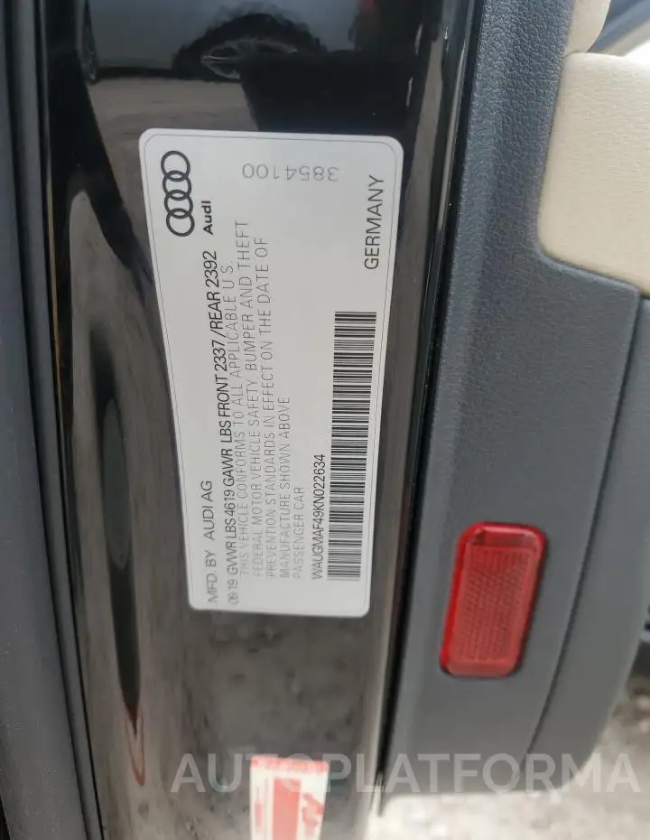 AUDI A4 PREMIUM 2019 vin WAUGMAF49KN022634 from auto auction Copart