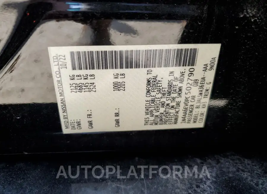 NISSAN MAXIMA SR 2023 vin 1N4AA6EV0PC502790 from auto auction Copart