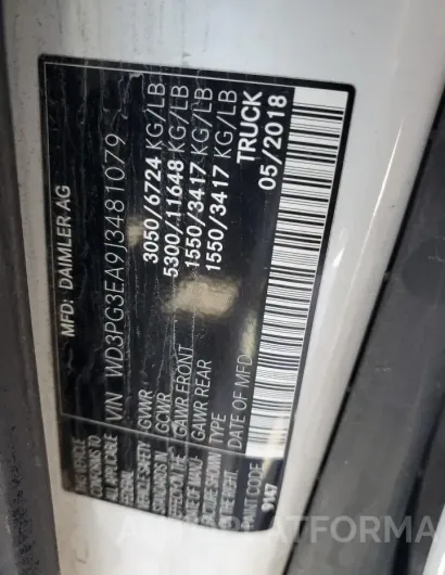 MERCEDES-BENZ METRIS 2018 vin WD3PG3EA9J3481079 from auto auction Copart