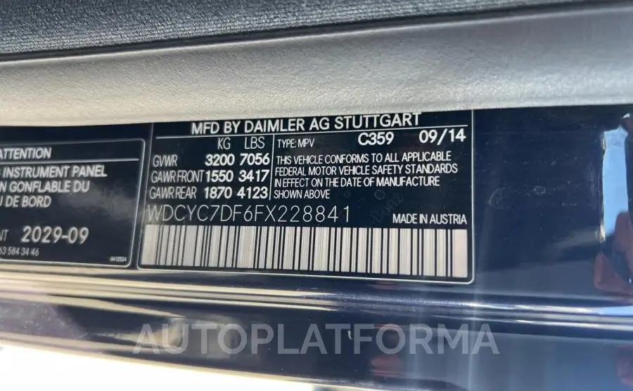 MERCEDES-BENZ G 63 AMG 2015 vin WDCYC7DF6FX228841 from auto auction Copart