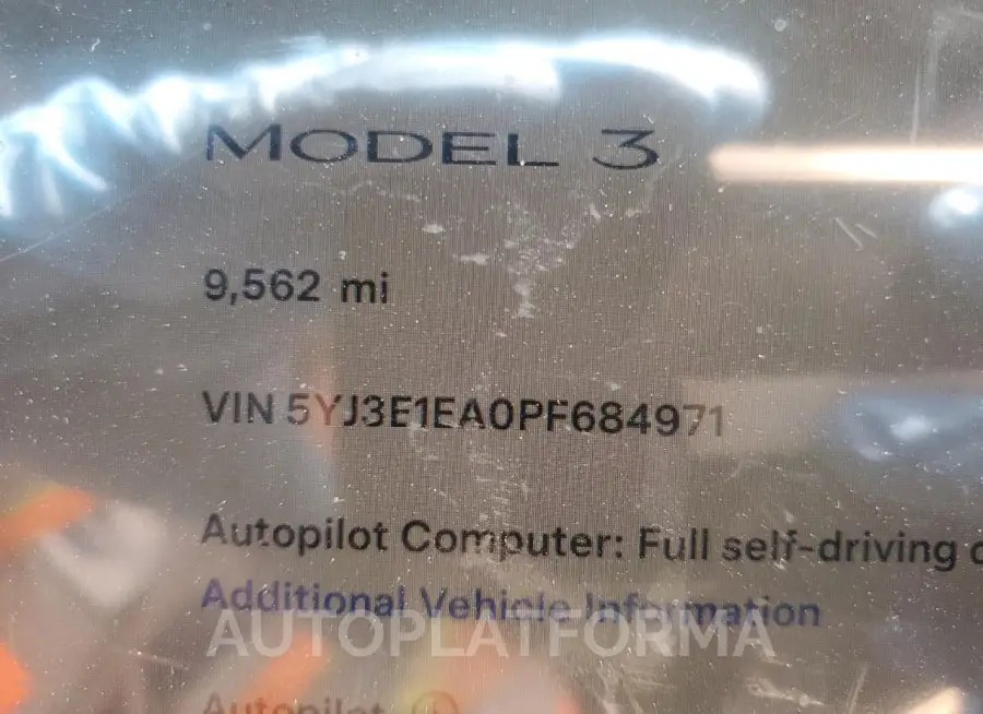 TESLA MODEL 3 2023 vin 5YJ3E1EA0PF684971 from auto auction Copart