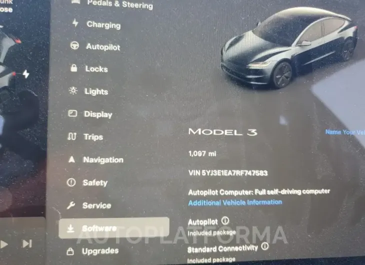 TESLA MODEL 3 2024 vin 5YJ3E1EA7RF747583 from auto auction Copart