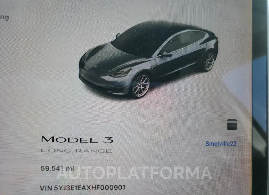 TESLA MODEL 3 2017 vin 5YJ3E1EAXHF000901 from auto auction Copart