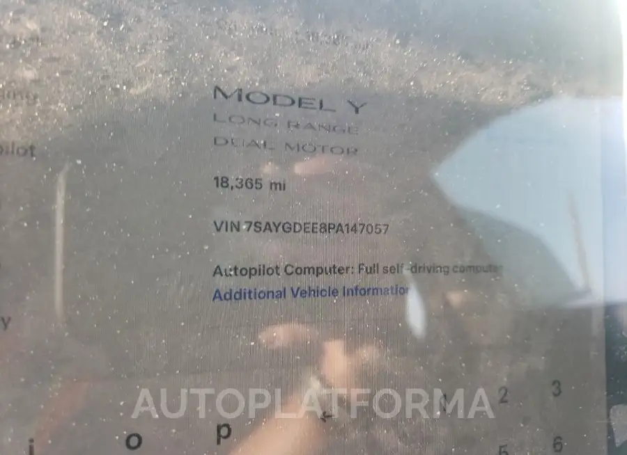 TESLA MODEL Y 2023 vin 7SAYGDEE8PA147057 from auto auction Copart