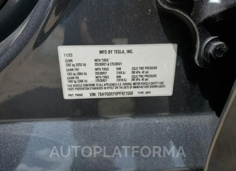 TESLA MODEL Y 2023 vin 7SAYGDEF8PF921500 from auto auction Copart