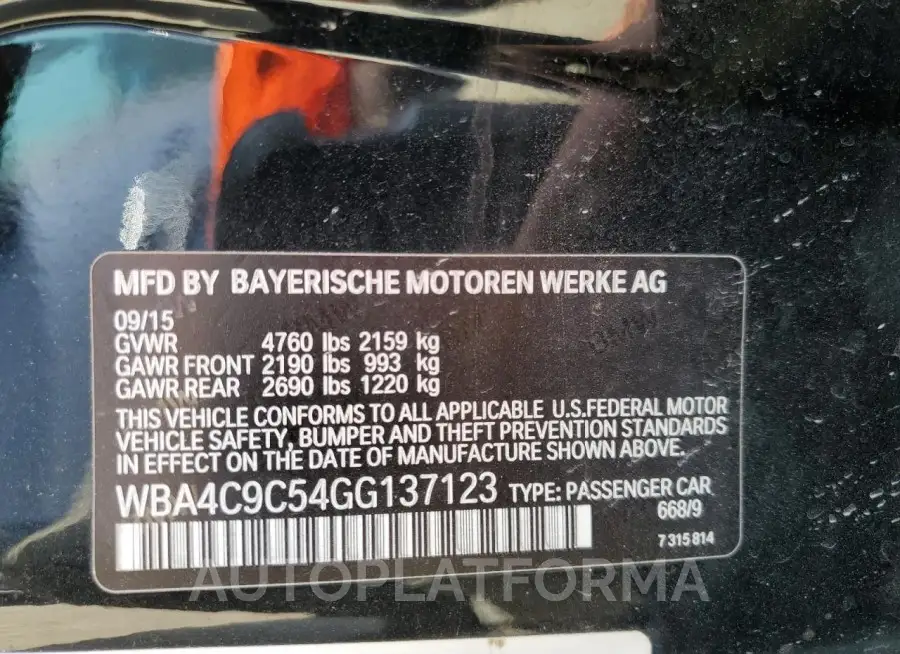 BMW 428 XI GRA 2016 vin WBA4C9C54GG137123 from auto auction Copart