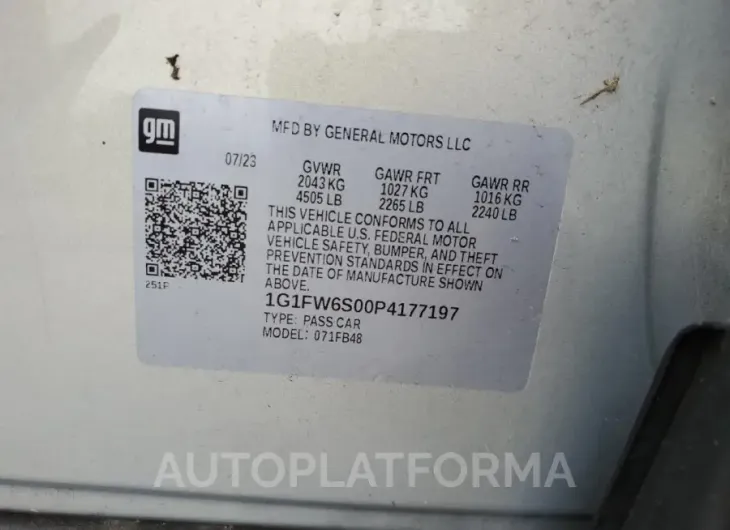 CHEVROLET BOLT EV 1L 2023 vin 1G1FW6S00P4177197 from auto auction Copart