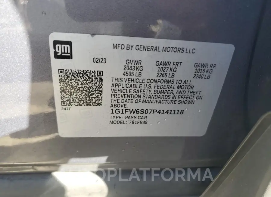 CHEVROLET BOLT EV 1L 2023 vin 1G1FW6S07P4141118 from auto auction Copart