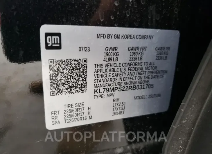 CHEVROLET TRAILBLAZE 2024 vin KL79MPS22RB031705 from auto auction Copart