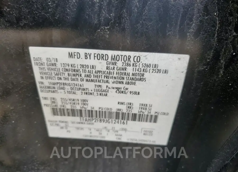 FORD TAURUS LIM 2018 vin 1FAHP2F89JG124161 from auto auction Copart