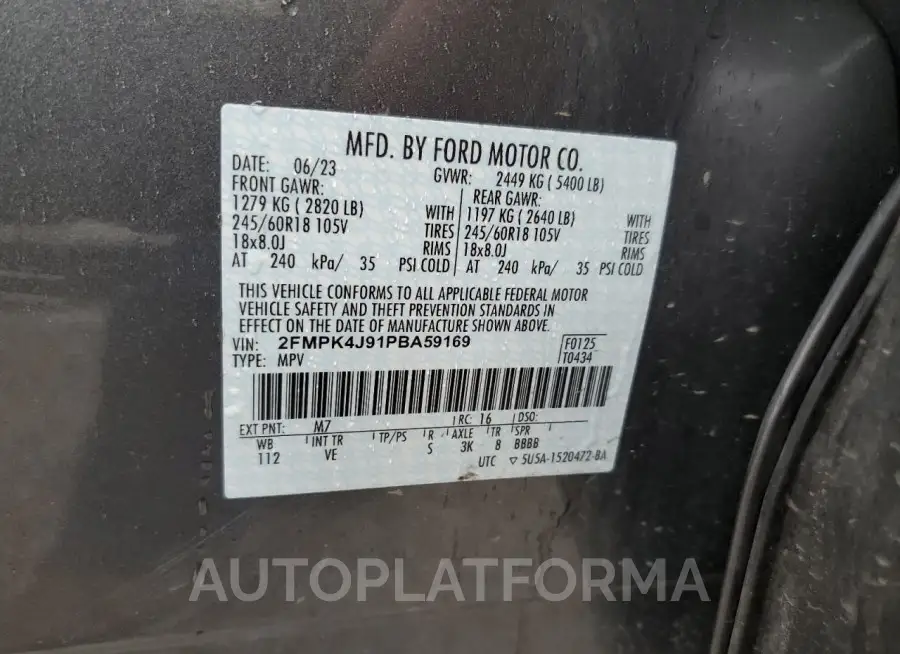 FORD EDGE SEL 2023 vin 2FMPK4J91PBA59169 from auto auction Copart