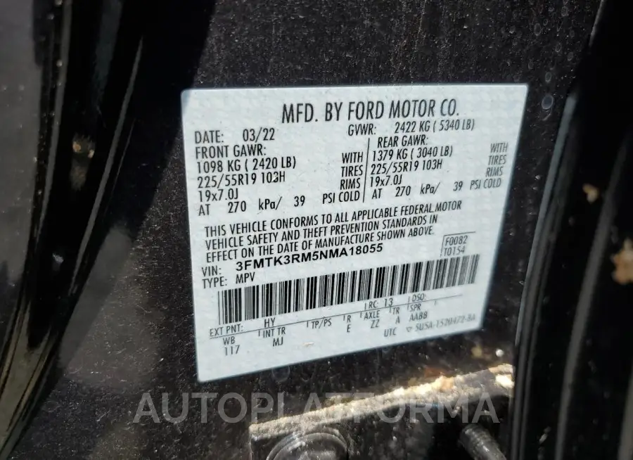 FORD MUSTANG MA 2022 vin 3FMTK3RM5NMA18055 from auto auction Copart