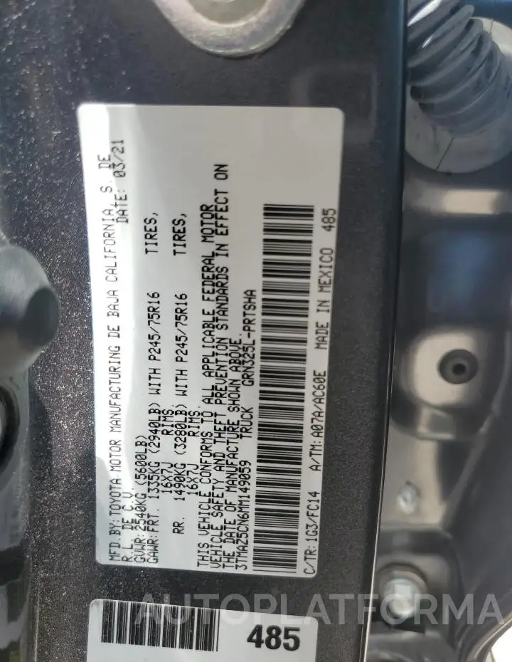 TOYOTA TACOMA DOU 2021 vin 3TMAZ5CN6MM149059 from auto auction Copart